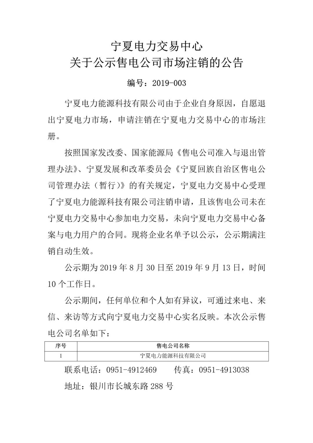 退市！寧夏1家售電公司擬退出寧夏電力市場